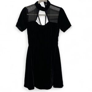 Dr Faust Goth Black Velvet Short Sleeve Mini Dress